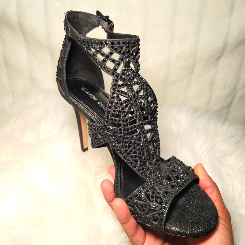 Gianni Bini Black Gem Open Toe Heel Sz 7.5